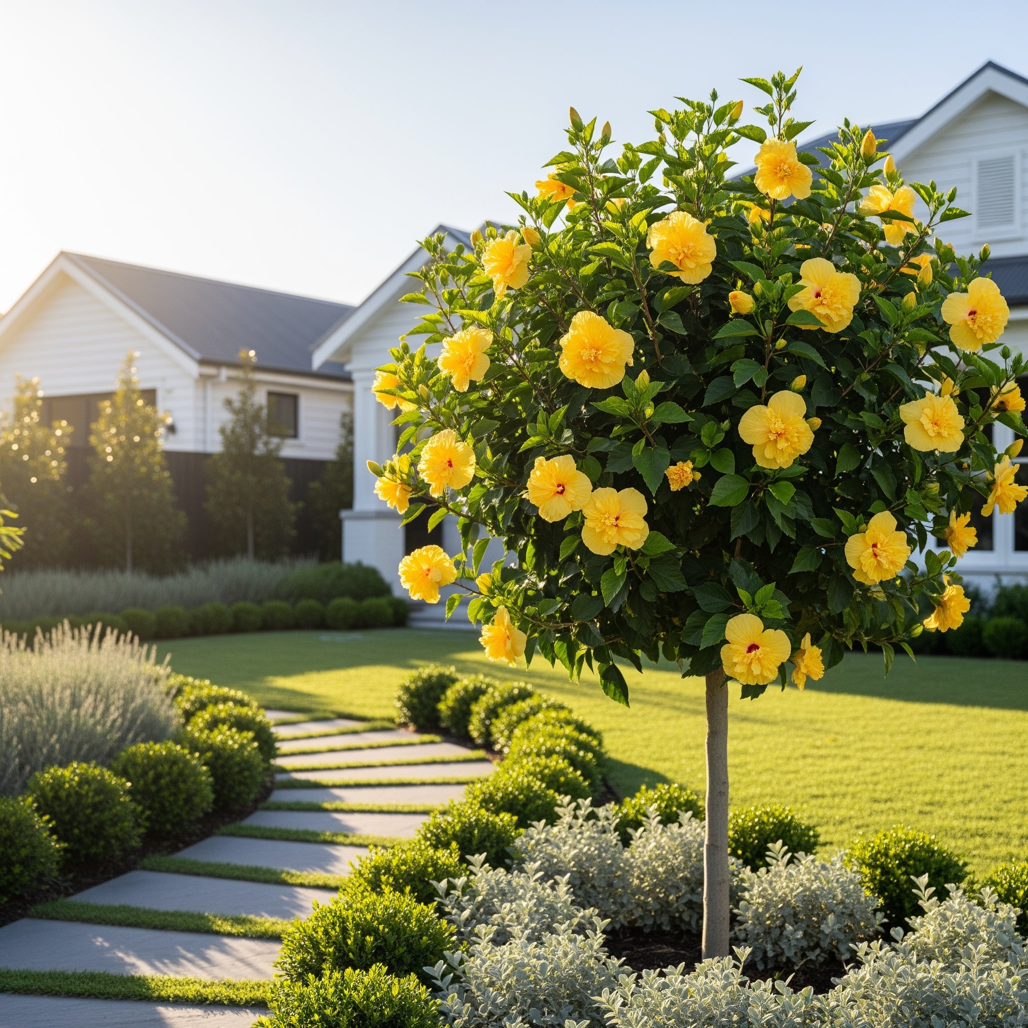 Double Yellow Standard Hibiscus Tree