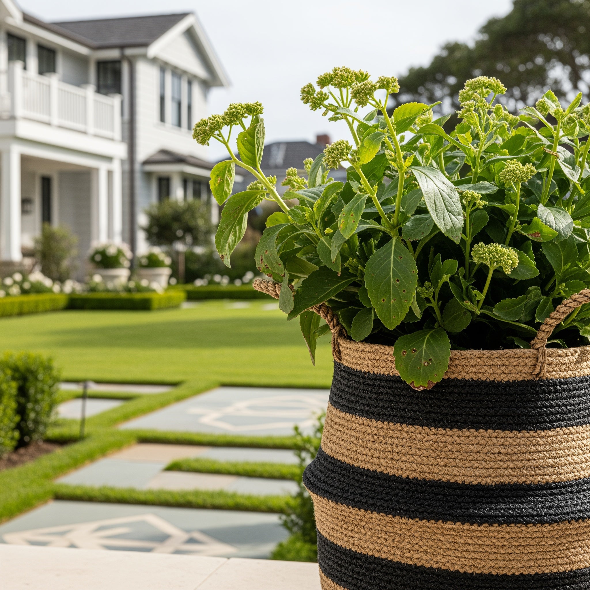 Striped Jute Woven Basket