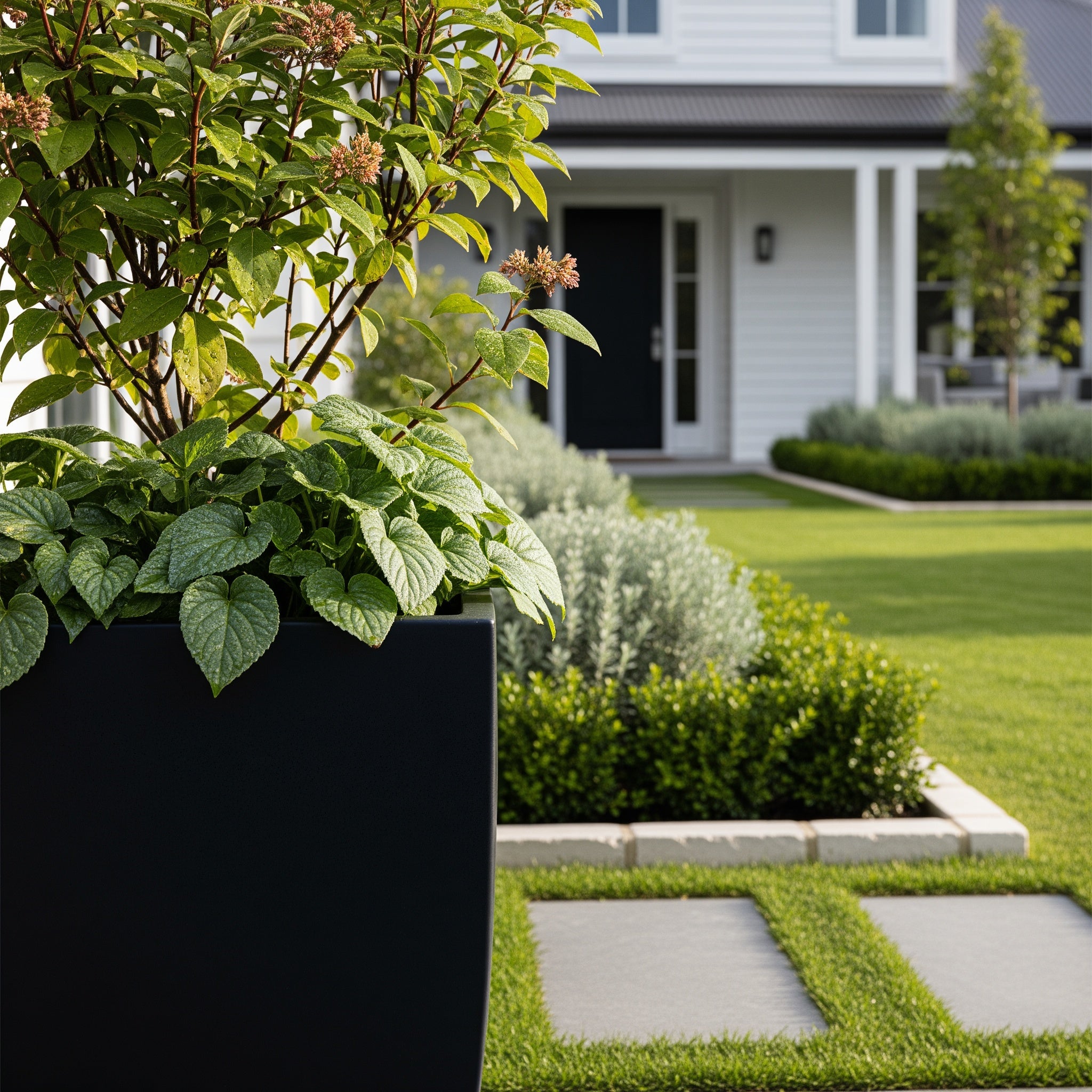 Crescent Garden Pleat Modern Planter in Caviar Black - PLE-POT