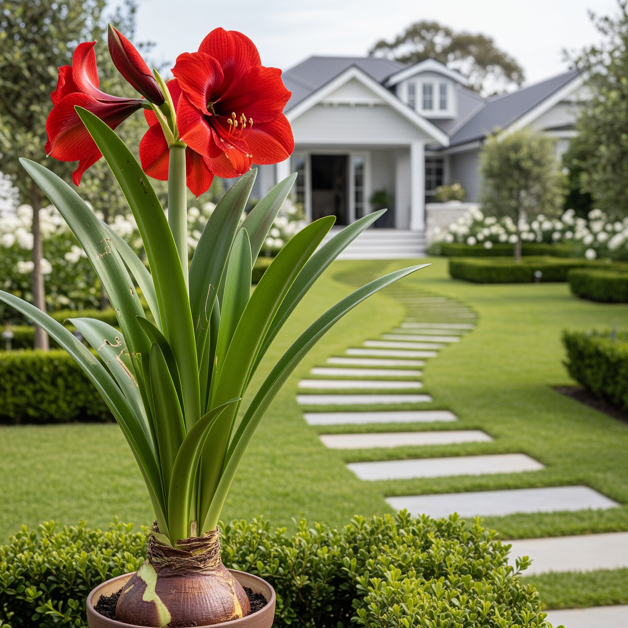 Red Wax-Dipped Amaryllis Bulb with Red Blooms - Hippeastrum