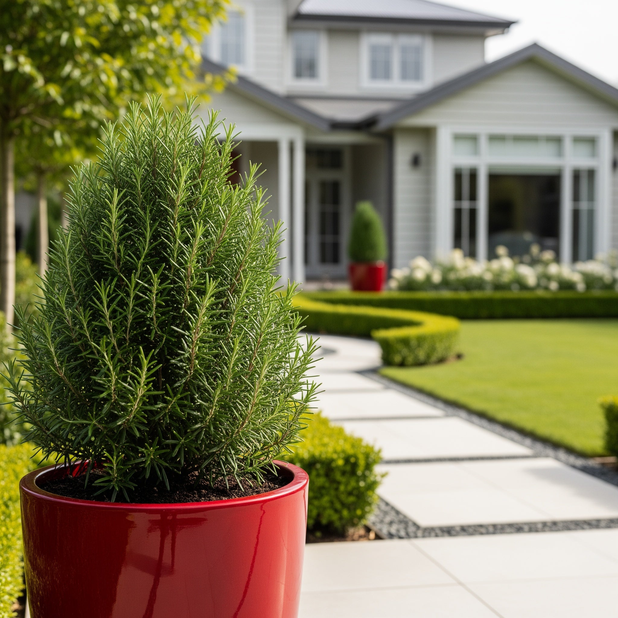 Rosemary Cone in Red Luxe Pot - Rosmarinus officinalis